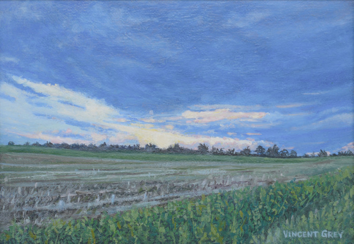 Oil painting on canvas of a storm coming over the horizon