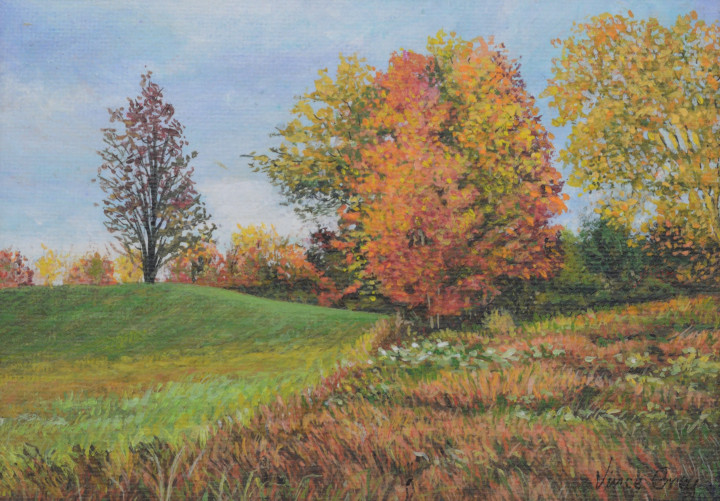 landscape painting of hills and trees