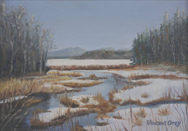 Original oil painting of a creek in the winter