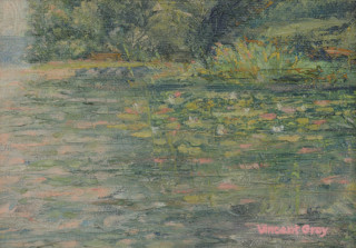 Lillies cover the water in this oil painting by Vincent Grey
