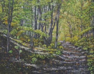 Acrylic painting of a forest path